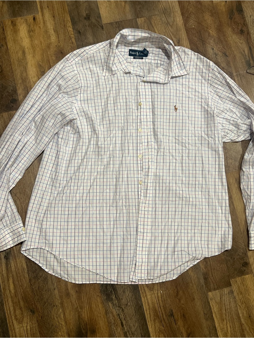 Ralph Lauren White Button-Down Shirt with Blue and Red Windowpane Checks